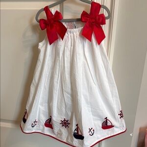 Rachel Zoe White Dress with Red Bows and Nautical Embroidery